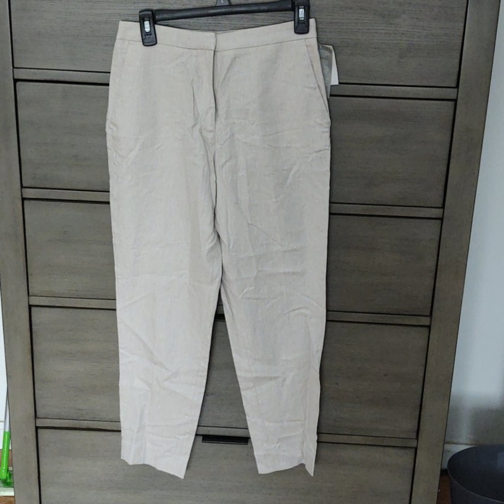 Cream Linen-Blend High Water Pants